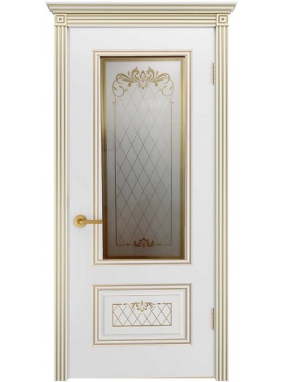 Дверь Шейл Дорс Грэйс Аккорд В3 эмаль белая с золотой патиной, стекло фотопечать золото узор 2