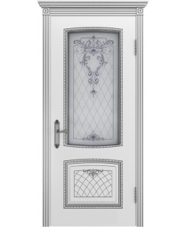 Дверь Шейл Дорс Симфония 2 В3 эмаль белая с серебряной патиной, стекло фотопечать узор 2