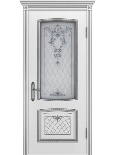 Дверь Шейл Дорс Симфония 2 В3 эмаль белая с серебряной патиной, стекло фотопечать узор 2