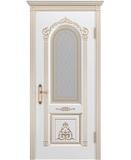 Дверь Шейл Дорс Ода  В2 эмаль белая с золотой патиной, стекло фотопечать