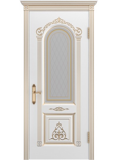 Дверь Шейл Дорс Ода  В2 эмаль белая с золотой патиной, стекло фотопечать